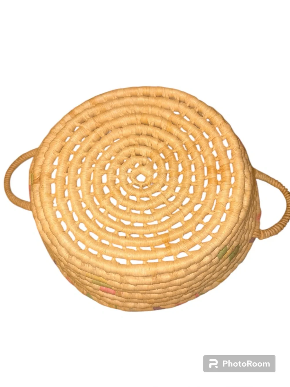 Vintage Woven Wicker Rattan Basket Round Two Handles 10x10x3 inches deep